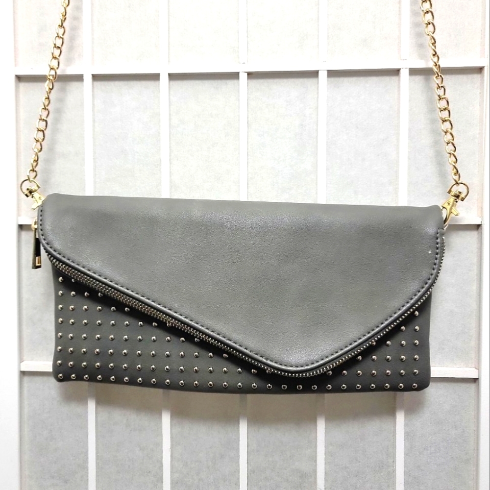 Studded Gray Envelope Crossbody Clutch - Women